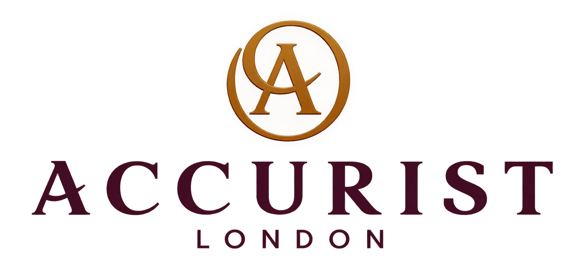 Accurist London luxury watch brand logo with gold monogram and burgundy lettering