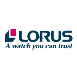 LORUS watch brand logo with teal lettering, magenta accent and trust tagline