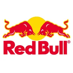 Red Bull energy drinks with a Red Bull race car and skydiver against a mountain backdrop