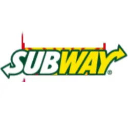 SUBWAY sandwiches with fresh vegetables, cookies and a drink in front of a SUBWAY restaurant