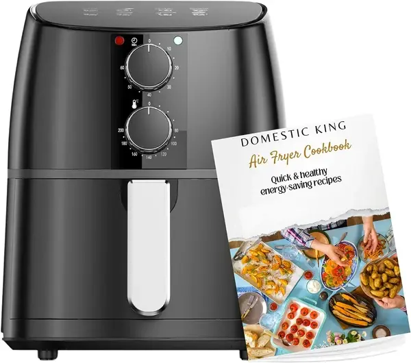 Domestic King 4L Air Fryer With Recipe Book, Timer & Temperature Control Black-