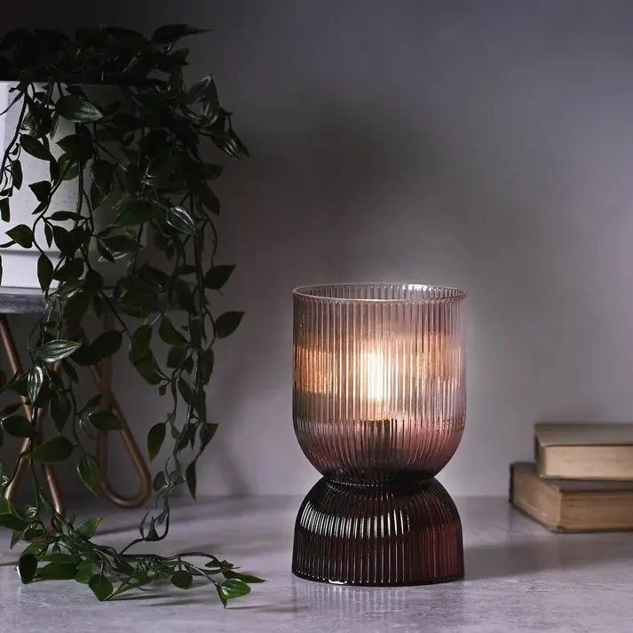 Taupe Curved Glass Battery Lamp 12x21cm