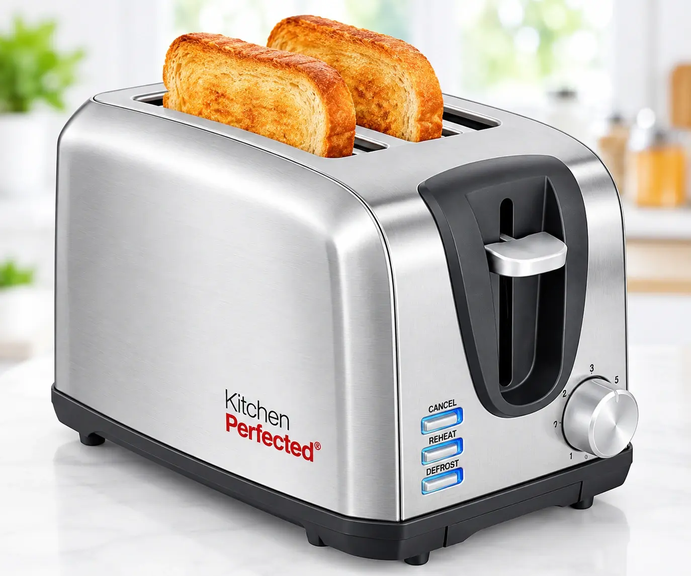 KitchenPerfected 2-Slice Wide Slot Toaster Steel
