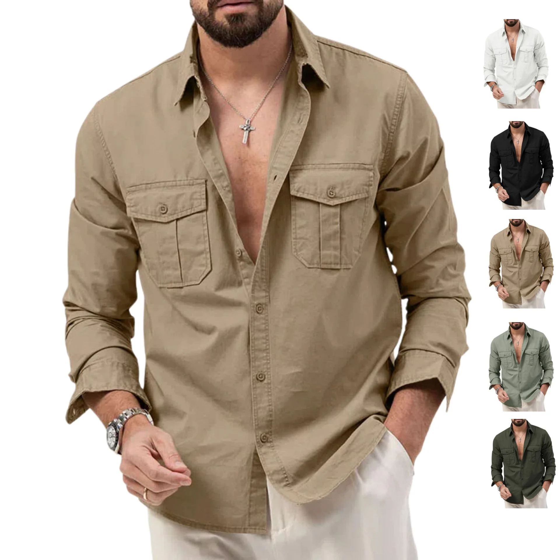 Men's Casual Long-Sleeve Multi-Pocket Shirt