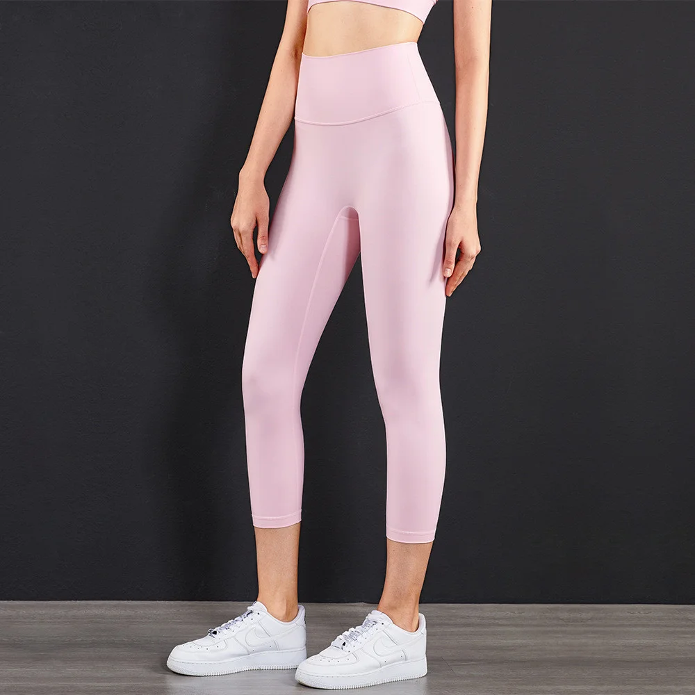 Women’s High-Waisted Peach Hip Yoga Leggings with Pockets – Cropped Fitness Pants
