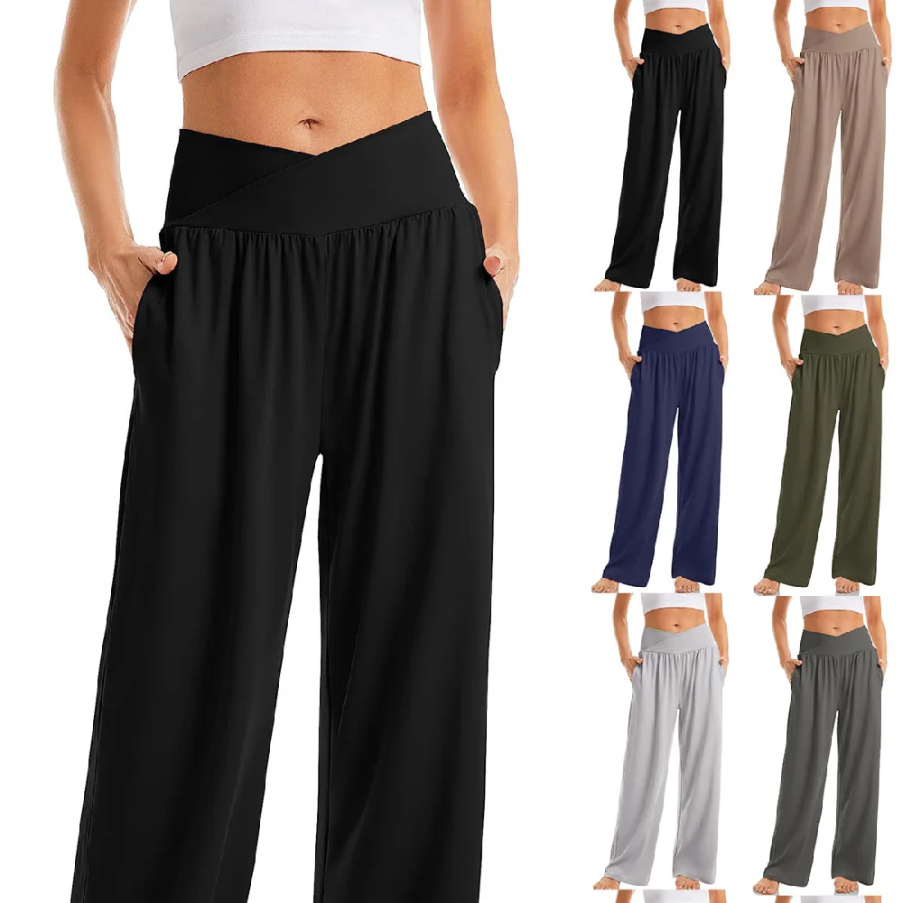 Women’s Cross-Waist Yoga Trousers – Loose-Fit Sports Pants