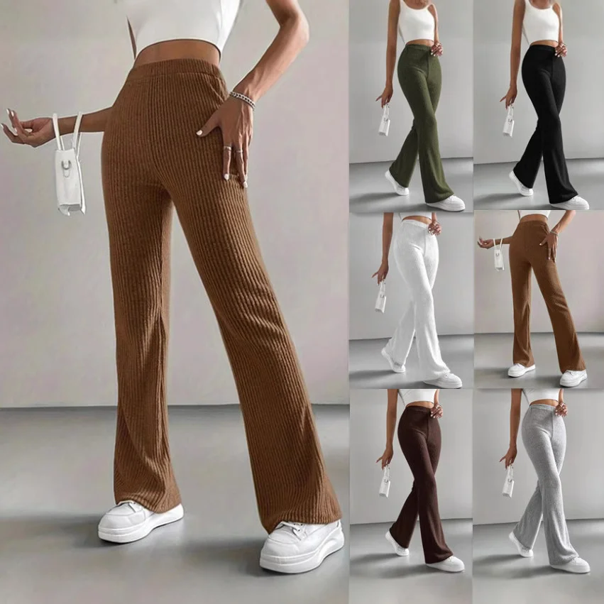 Women’s Solid-Colour Bell-Bottom Trousers – Stylish Casual Wear
